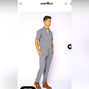 Romper Jack Grey with white pinstriped button front male Jumpsuit